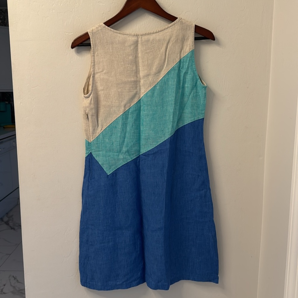 Mario Romano Linen Shift Dress Size Small Sleeveless Colorblock Made in Italy - Picture 6 of 11